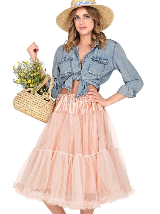 Falda Enagua Tul 65 cms color Rosada antigua