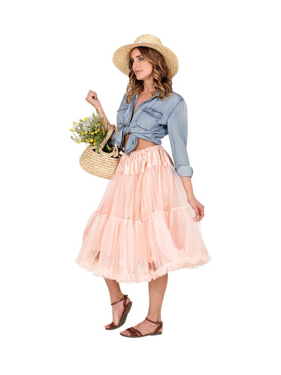 Falda Enagua Tul 65 cms color Rosada antigua