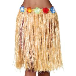 Falda Hawaiana Flores 55 cms  Paja