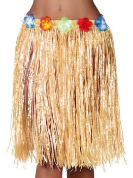 Falda Hawaiana Flores 55 cms  Paja