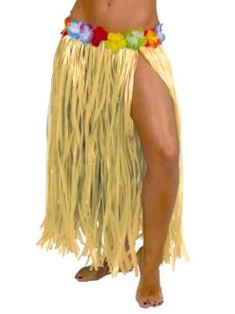 Falda Hawaiana Flores 75 cms  Paja