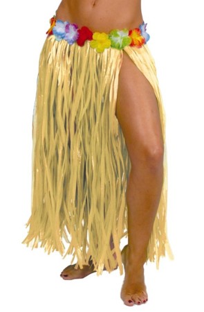 Falda Hawaiana Flores 75 cms  Paja