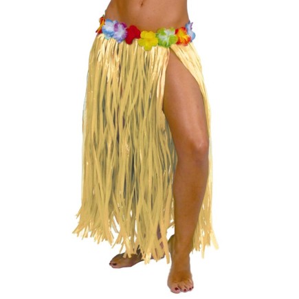 Falda Hawaiana Flores 75 cms  Paja