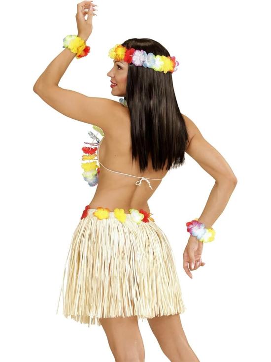 Falda larga hawaiana con top y accesorios.