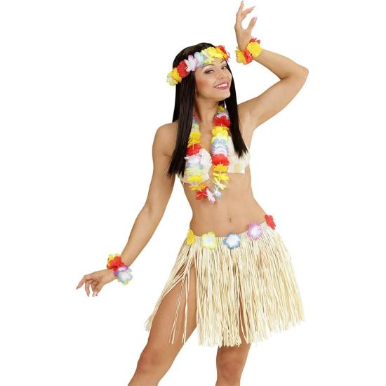 Falda larga hawaiana con top y accesorios.