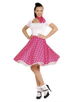 Falda Lunares Rosa de los años 50 con Pañuelo grease talla única
