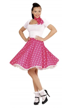 Falda Lunares Rosa de los años 50 con Pañuelo grease talla única