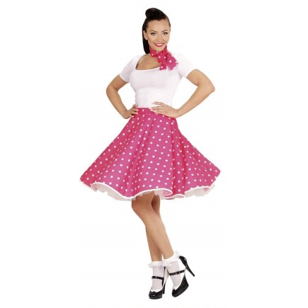 Comprar Falda Lunares Rosa de los años 50 con Pañuelo grease talla única > Textiles para Disfraces > Complementos para Disfraces > Faldas para Disfraces | Tienda de disfraces en Madrid, disfracestuyyo.com