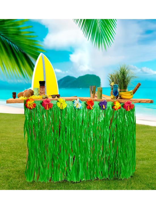 Falda Tropical de Mesa con Flores de Hibisco 275x70 cm