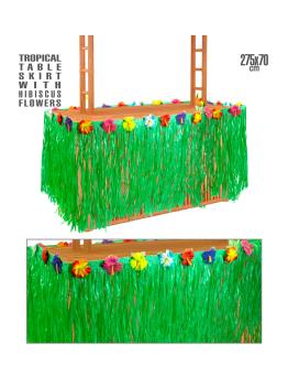 Falda Tropical de Mesa con Flores de Hibisco 275x70 cm