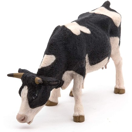 Figura Animal de Granja Vaca Negra y Blanca Pastando