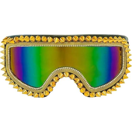 Gafas Espejadas con Tachuelas y Pedrería – Plata u Oro – Accesorio de Carnaval y Festivales
