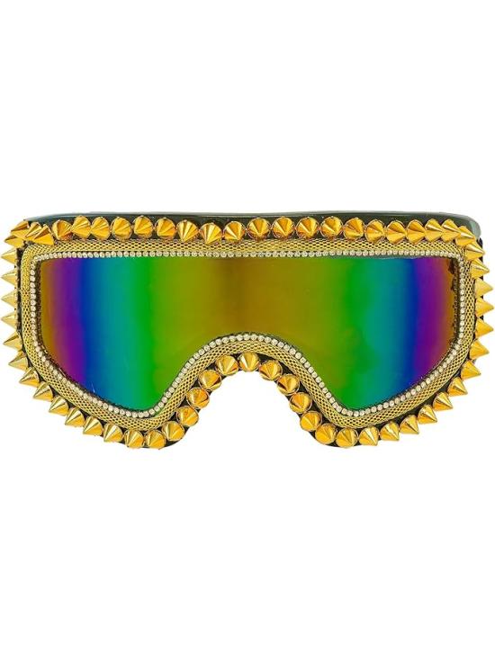 Gafas Espejadas con Tachuelas y Pedrería – Plata u Oro – Accesorio de Carnaval y Festivales