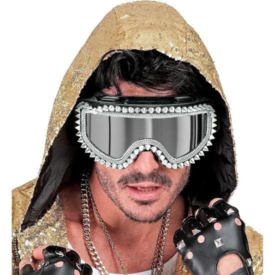 Gafas Espejadas con Tachuelas y Pedrería – Plata u Oro – Accesorio de Carnaval y Festivales