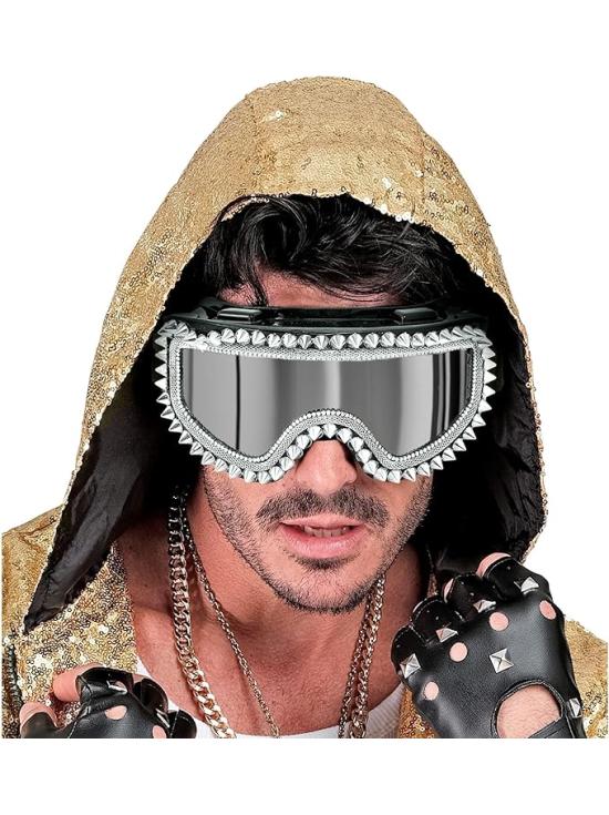 Gafas Espejadas con Tachuelas y Pedrería – Plata u Oro – Accesorio de Carnaval y Festivales