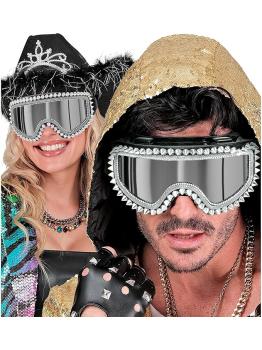 Gafas Espejadas con Tachuelas y Pedrería – Plata u Oro – Accesorio de Carnaval y Festivales