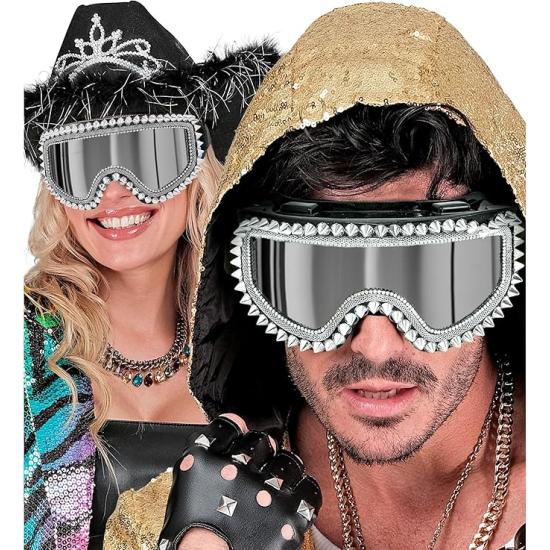 Gafas Espejadas con Tachuelas y Pedrería – Plata u Oro – Accesorio de Carnaval y Festivales