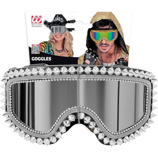 Gafas Espejadas con Tachuelas y Pedrería – Plata u Oro – Accesorio de Carnaval y Festivales