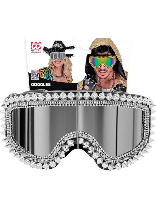 Gafas Espejadas con Tachuelas y Pedrería – Plata u Oro – Accesorio de Carnaval y Festivales