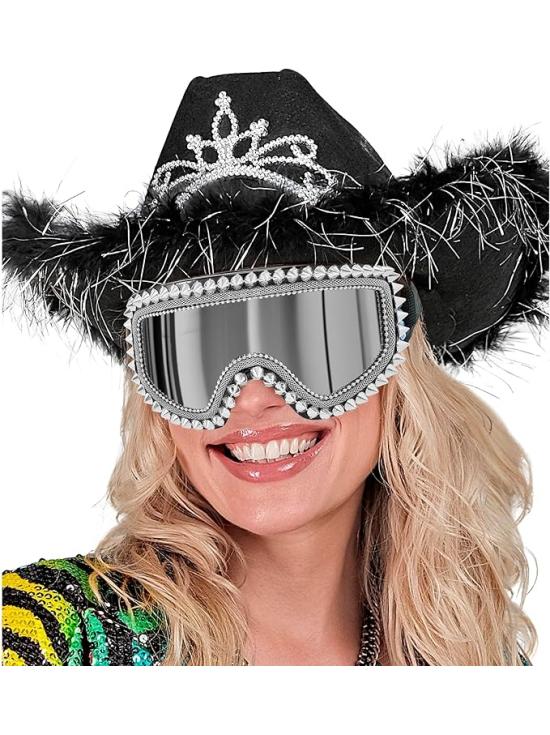 Gafas Espejadas con Tachuelas y Pedrería – Plata u Oro – Accesorio de Carnaval y Festivales