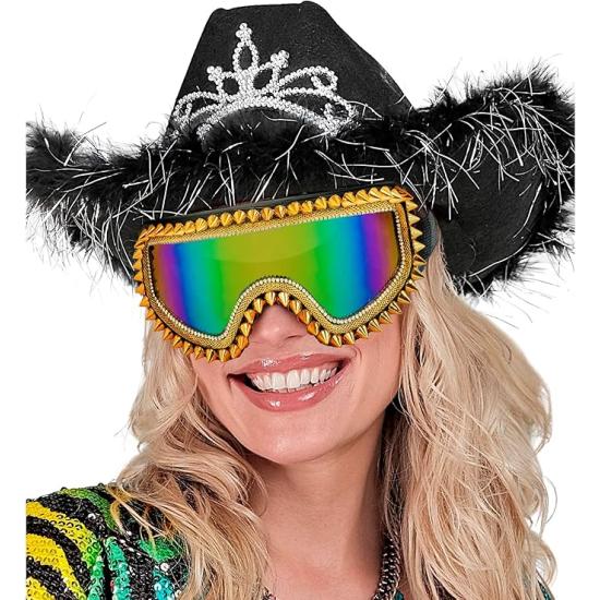 Gafas Espejadas con Tachuelas y Pedrería – Plata u Oro – Accesorio de Carnaval y Festivales