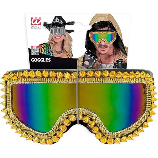 Gafas Espejadas con Tachuelas y Pedrería – Plata u Oro – Accesorio de Carnaval y Festivales