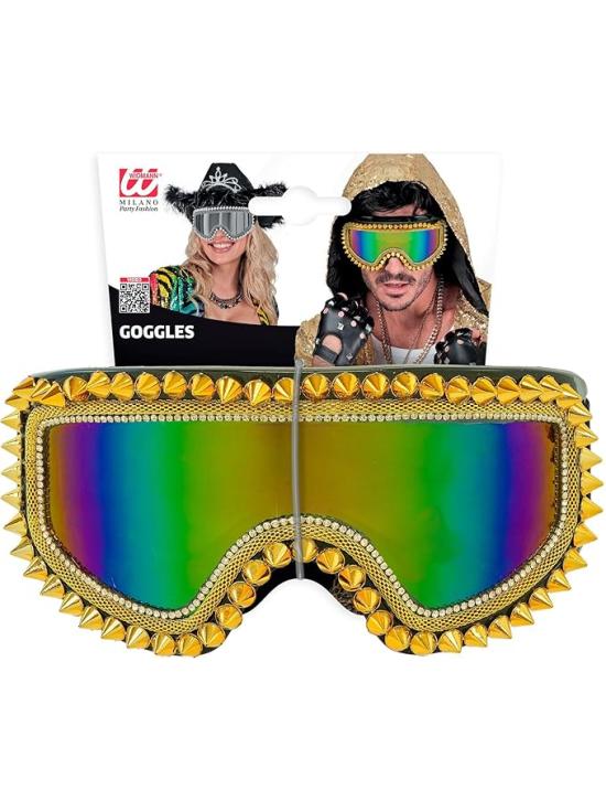 Gafas Espejadas con Tachuelas y Pedrería – Plata u Oro – Accesorio de Carnaval y Festivales