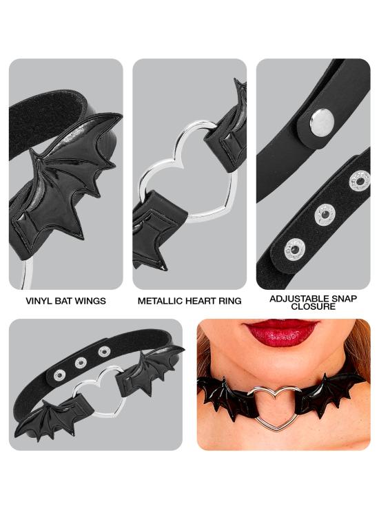 Gargantilla Corazón con Alas de Murciélago – Collar Negro para Halloween y Looks Punk