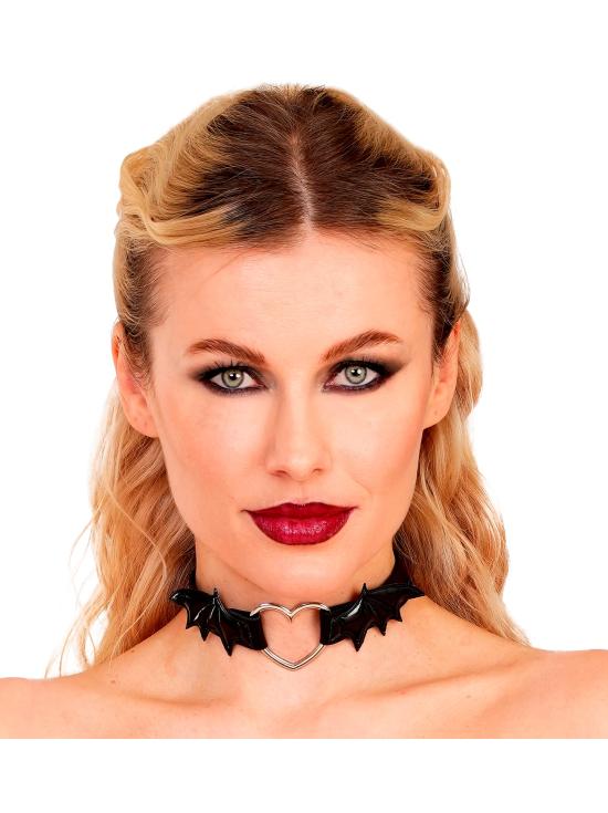 Gargantilla Corazón con Alas de Murciélago – Collar Negro para Halloween y Looks Punk