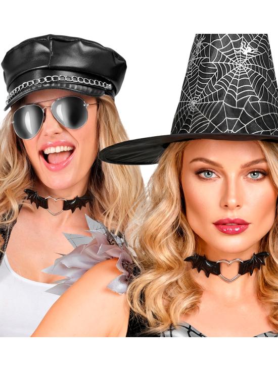 Gargantilla Corazón con Alas de Murciélago – Collar Negro para Halloween y Looks Punk