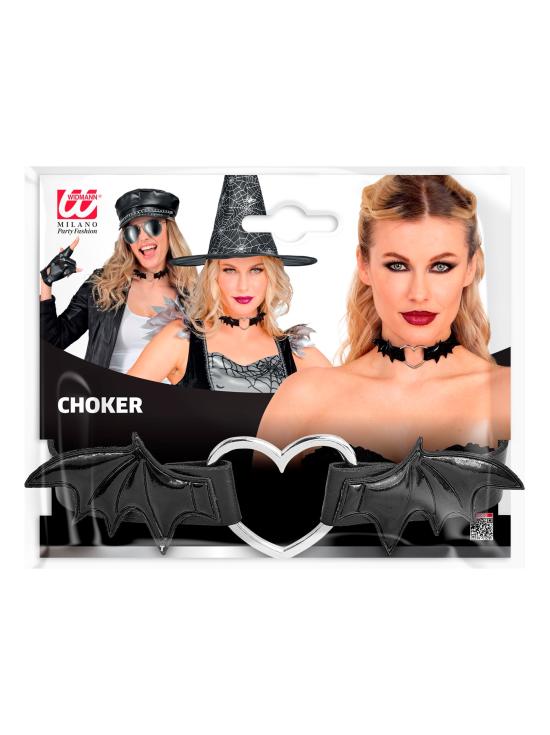 Gargantilla Corazón con Alas de Murciélago – Collar Negro para Halloween y Looks Punk