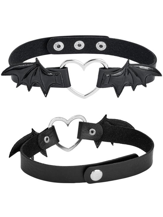 Gargantilla Corazón con Alas de Murciélago – Collar Negro para Halloween y Looks Punk