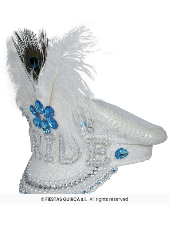 Gorra Bride con Plumas y Pedrería (Talla Única) - Accesorio de Disfraz para Fiestas