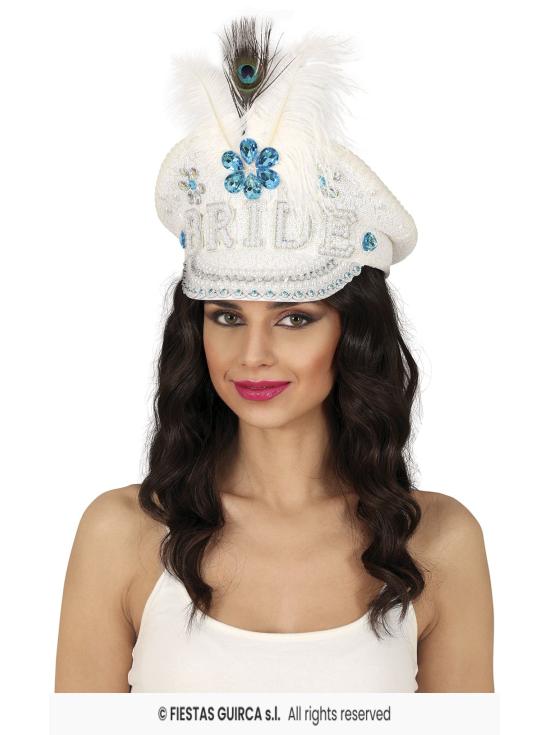 Gorra Bride con Plumas y Pedrería (Talla Única) - Accesorio de Disfraz para Fiestas