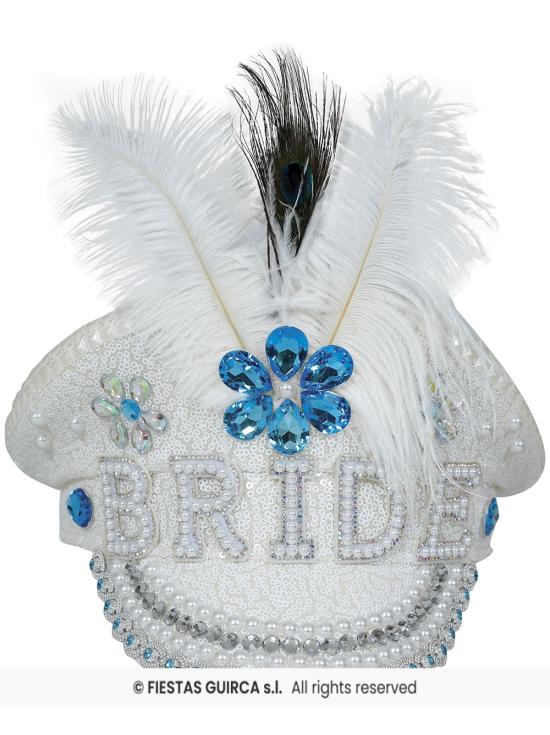 Gorra Bride con Plumas y Pedrería (Talla Única) - Accesorio de Disfraz para Fiestas