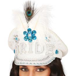 Gorra Bride con Plumas y Pedrería (Talla Única) - Accesorio de Disfraz para Fiestas