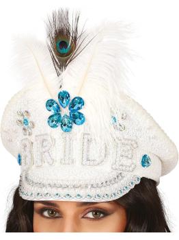 Gorra Bride con Plumas y Pedrería (Talla Única) - Accesorio de Disfraz para Fiestas