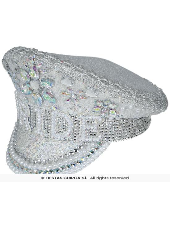 Gorra de Bride Plata con Pedrería (Talla Única)