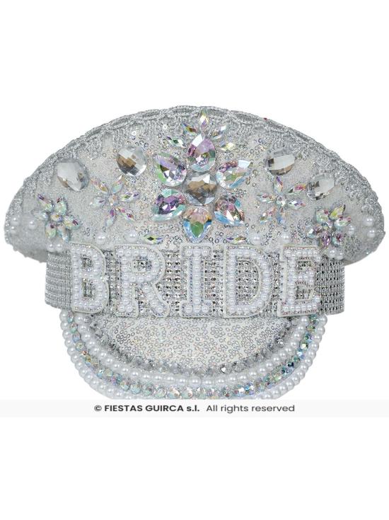 Gorra de Bride Plata con Pedrería (Talla Única)
