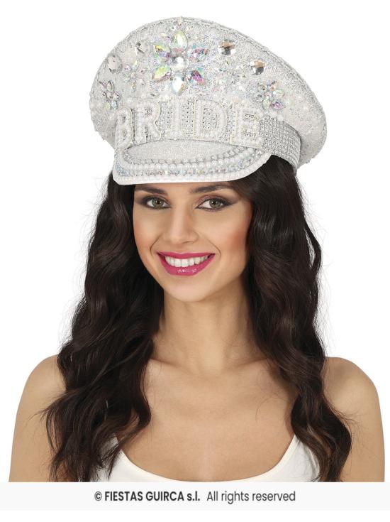 Gorra de Bride Plata con Pedrería (Talla Única)
