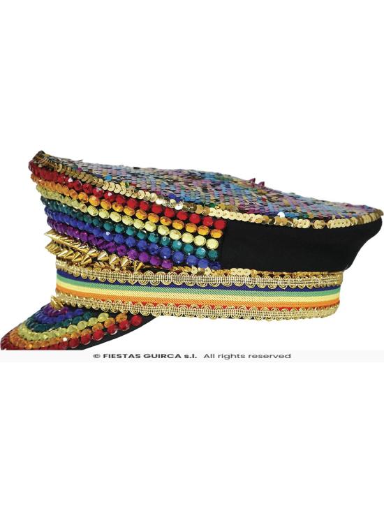 Gorra de Policía Multicolor con Pedrería - Accesorio de Disfraz para Fiestas Pride y Celebraciones