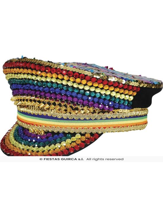 Gorra de Policía Multicolor con Pedrería - Accesorio de Disfraz para Fiestas Pride y Celebraciones