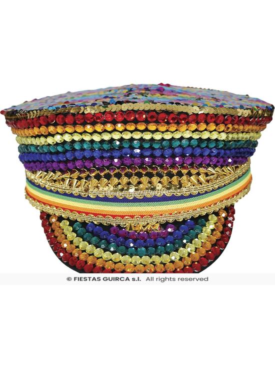 Gorra de Policía Multicolor con Pedrería - Accesorio de Disfraz para Fiestas Pride y Celebraciones