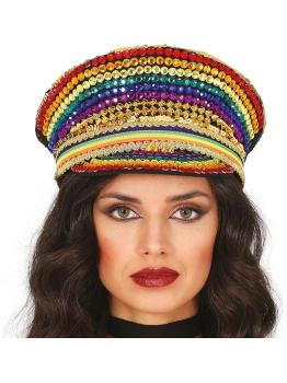 Gorra de Policía Multicolor con Pedrería - Accesorio de Disfraz para Fiestas Pride y Celebraciones