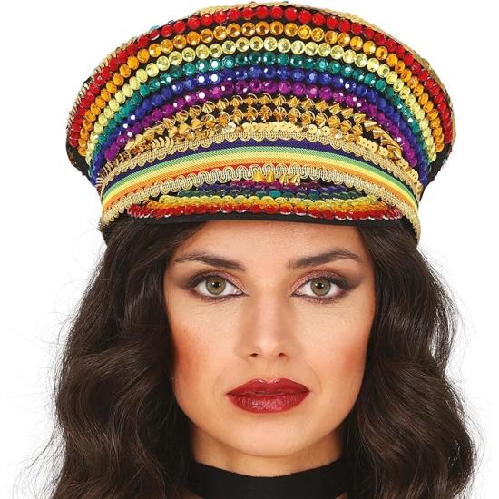 Gorra de Policía Multicolor con Pedrería - Accesorio de Disfraz para Fiestas Pride y Celebraciones