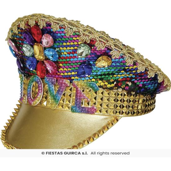 Gorra de Policía Oro Love con Pedrería (Talla Única)