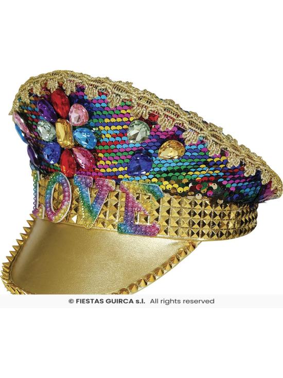 Gorra de Policía Oro Love con Pedrería (Talla Única)