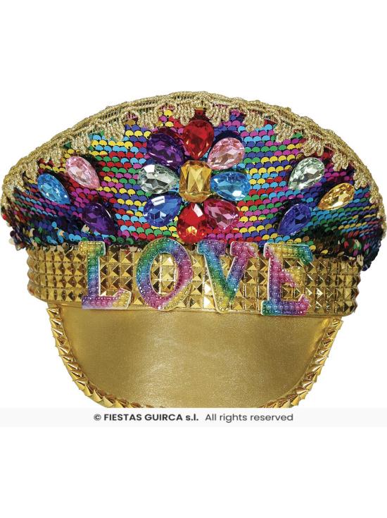Gorra de Policía Oro Love con Pedrería (Talla Única)