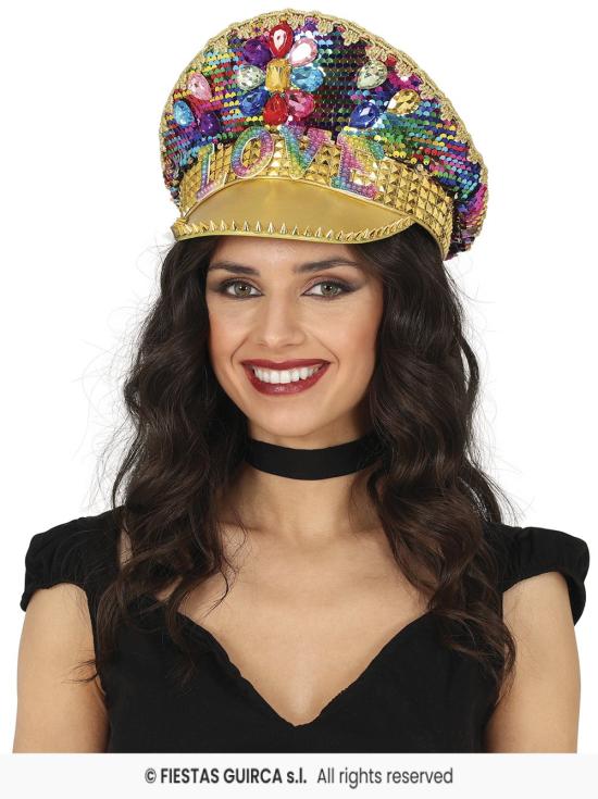 Gorra de Policía Oro Love con Pedrería (Talla Única)