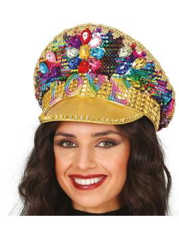 Gorra de Policía Oro Love con Pedrería (Talla Única)